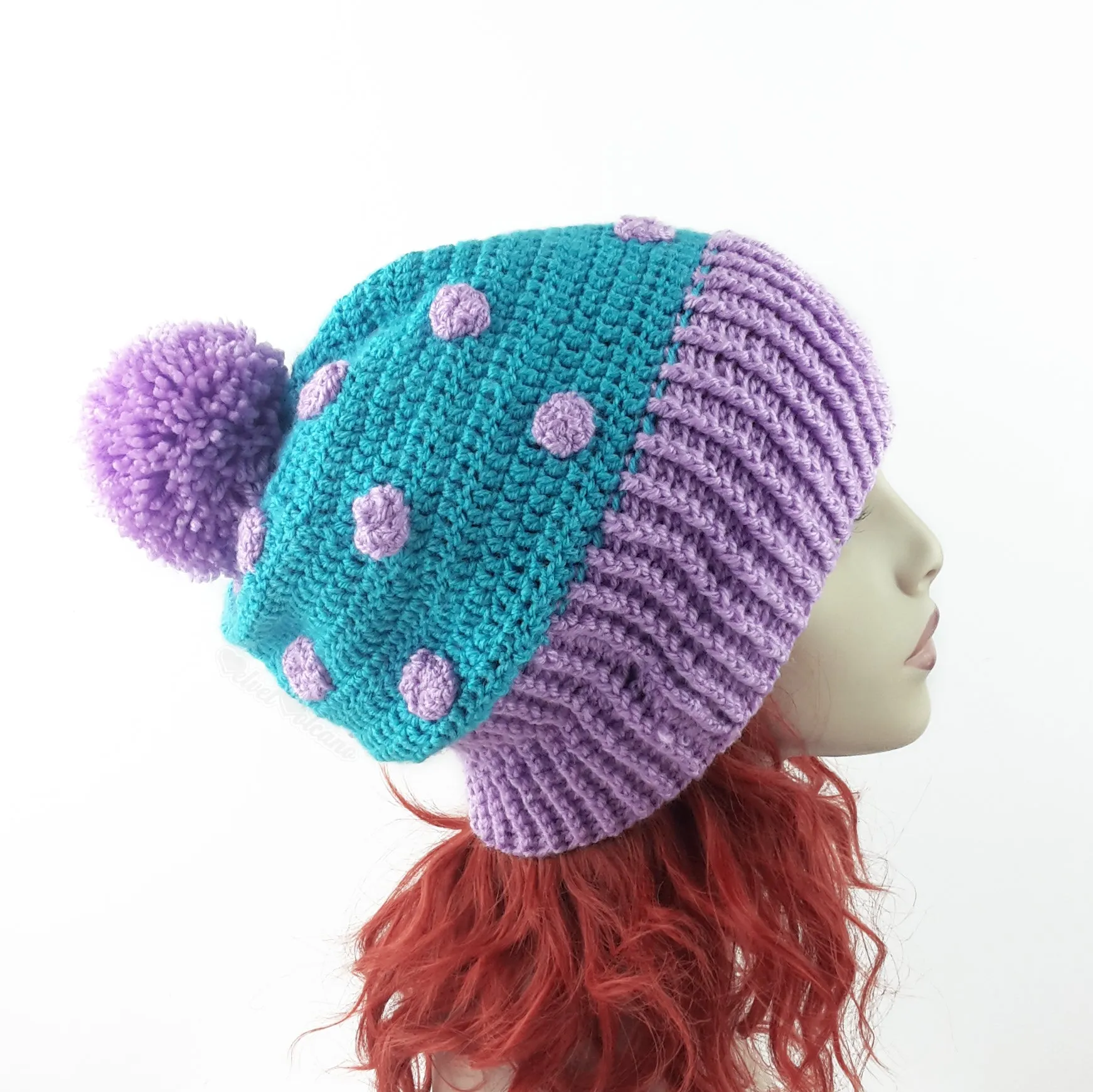 Super Slouchy Polka Dot Pom Pom Beanie (Custom Colour)