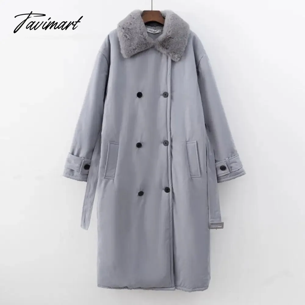 Tavimart  Women Winter Stylish Thick Warm Fur collar Long Parka Runway Designer long Coat Female Overcoat