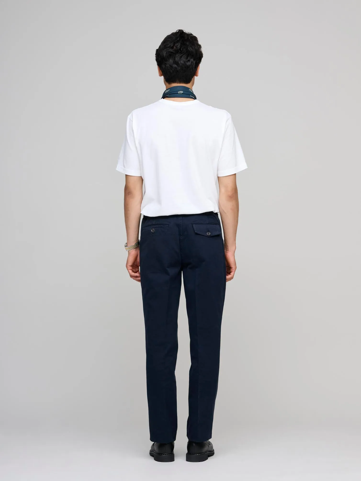 Textured Cotton Flat Front Chino, Navy