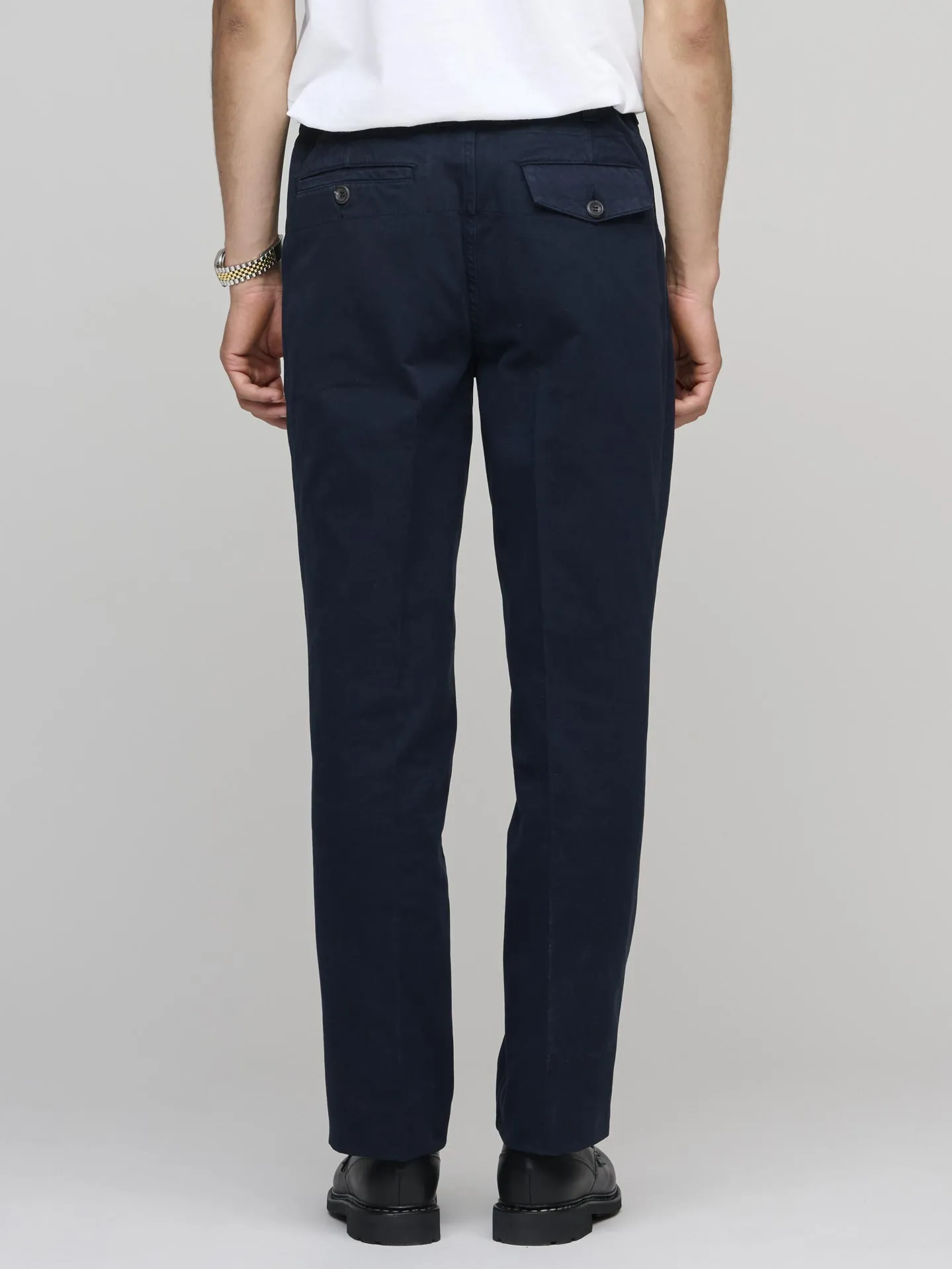 Textured Cotton Flat Front Chino, Navy