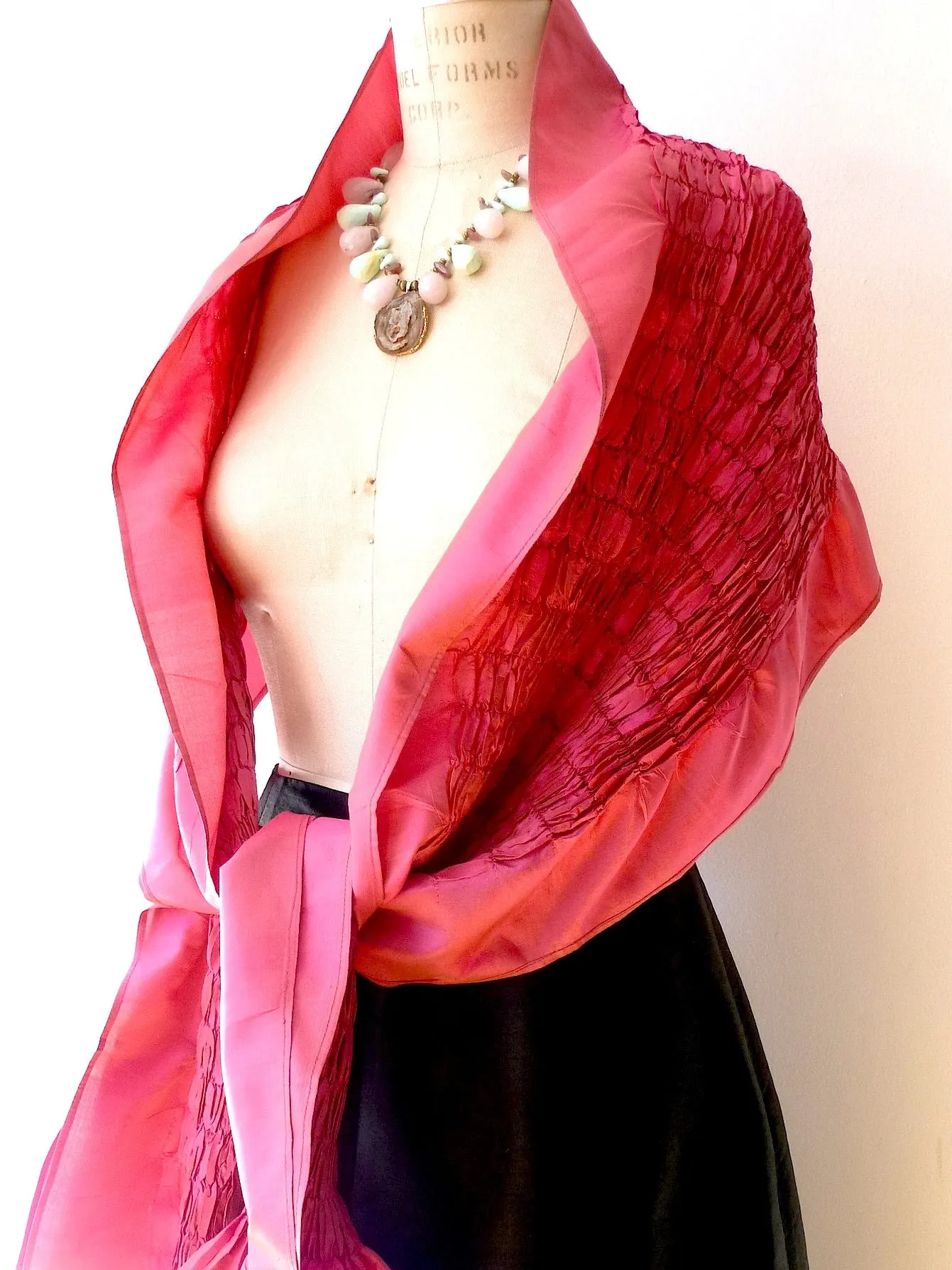 Thai Silk Taffeta Opera Shawl Ivory