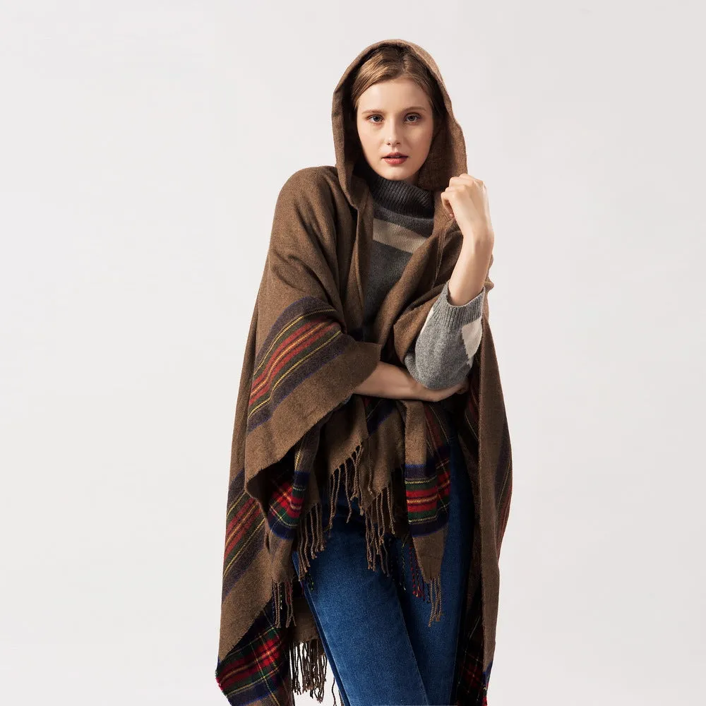 Thick Colorful Jacquard Faux Cashmere Stylish Elegant Long Warm Hooded Scarf