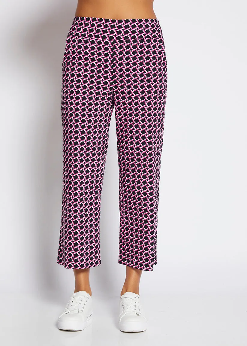 Ticket printed bengaline culottes in Pink Lattice