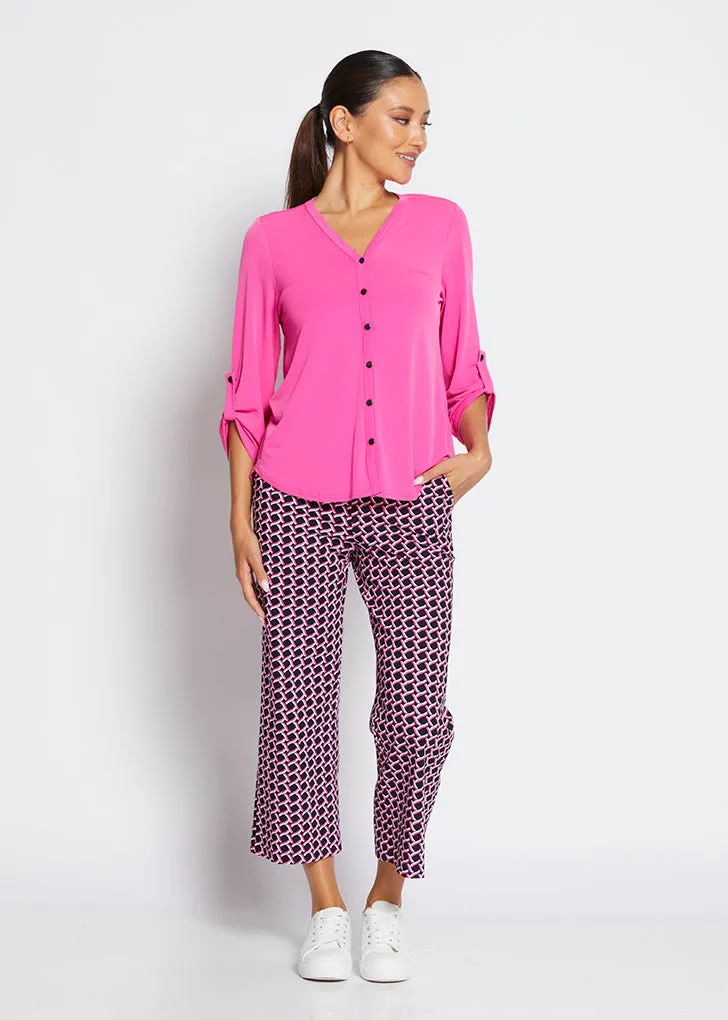 Ticket printed bengaline culottes in Pink Lattice