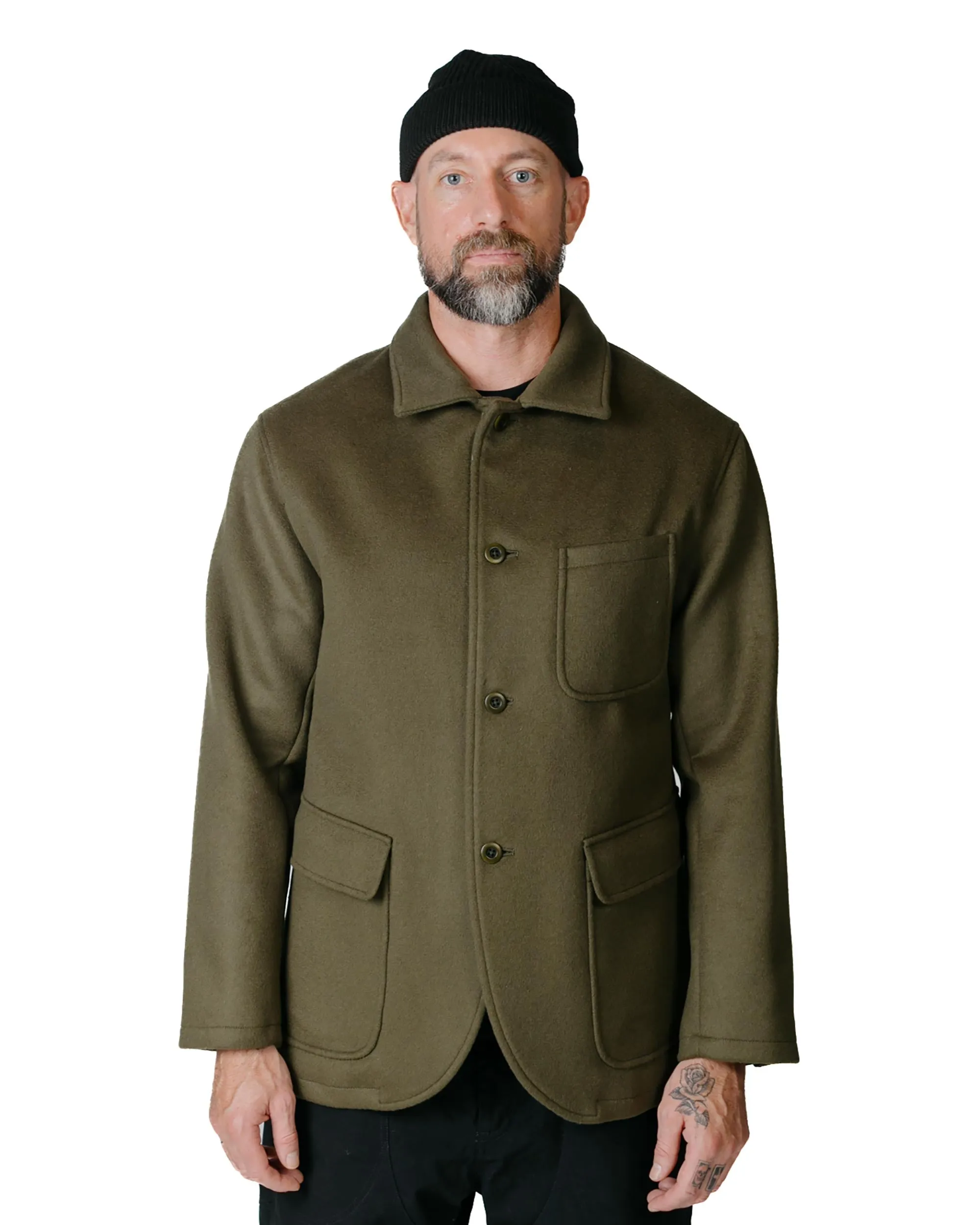 ts(s) Patch & Flap Pocket Shirt Collar Jacket Beaver Finished Super 100's Wool Double Cloth Olive