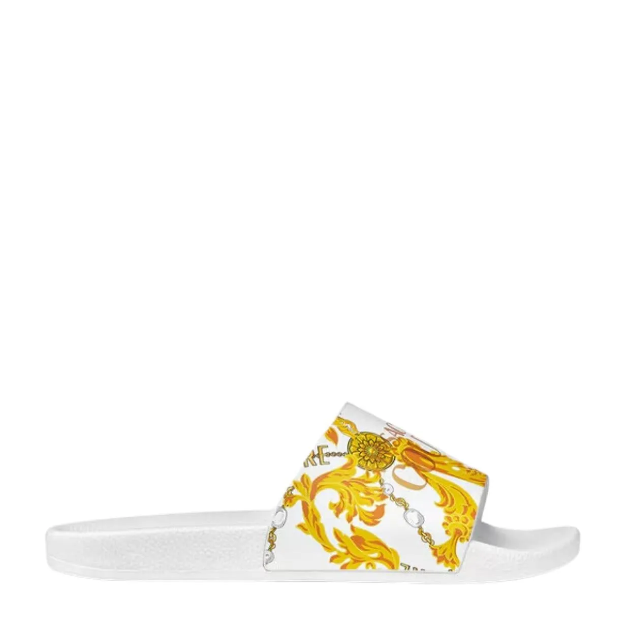 Versace Jeans Couture White and Gold Chain Couture Slides