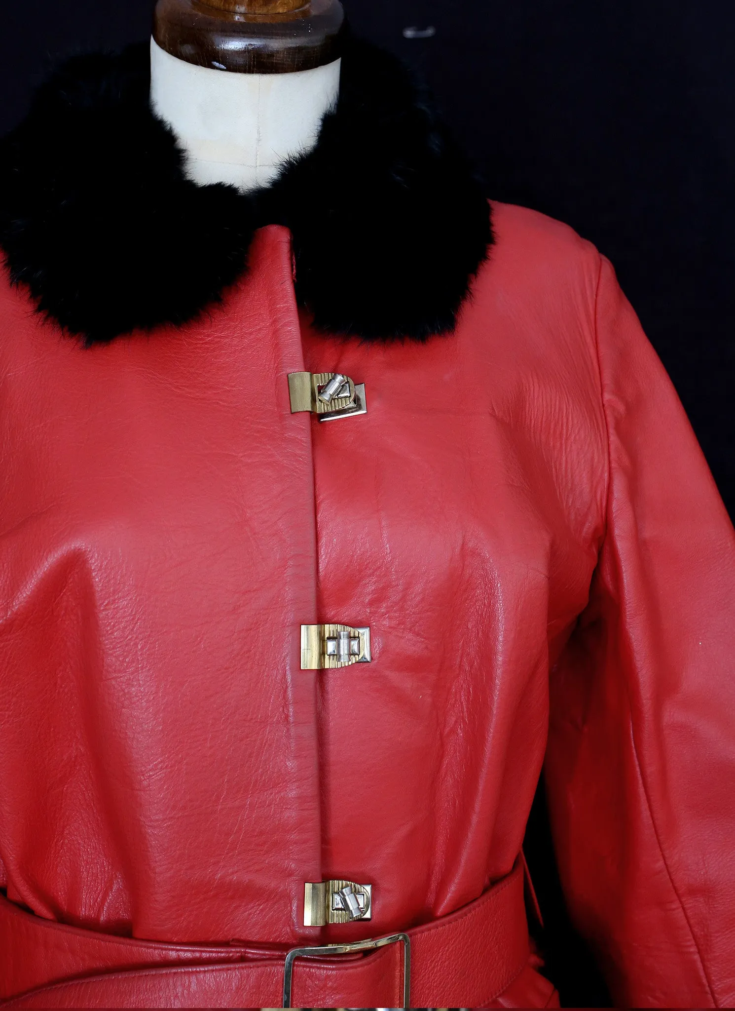 Vintage 1960s Red Leather Fur Coat