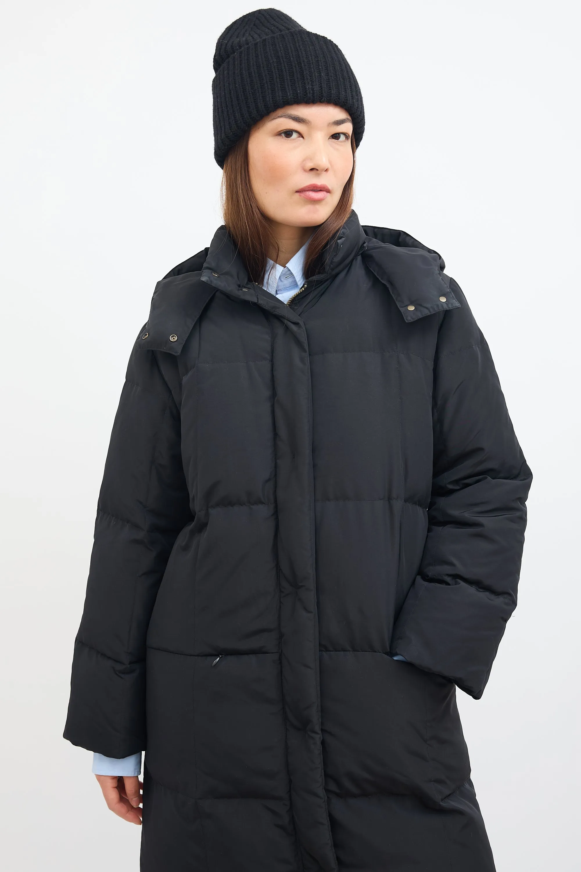 Weekend Black Nylon Long Puffer Coat