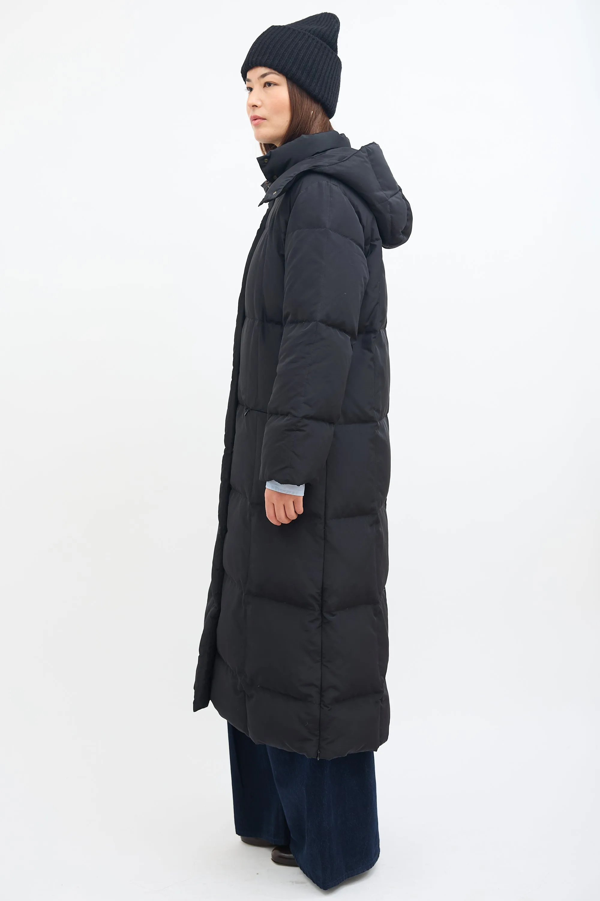 Weekend Black Nylon Long Puffer Coat