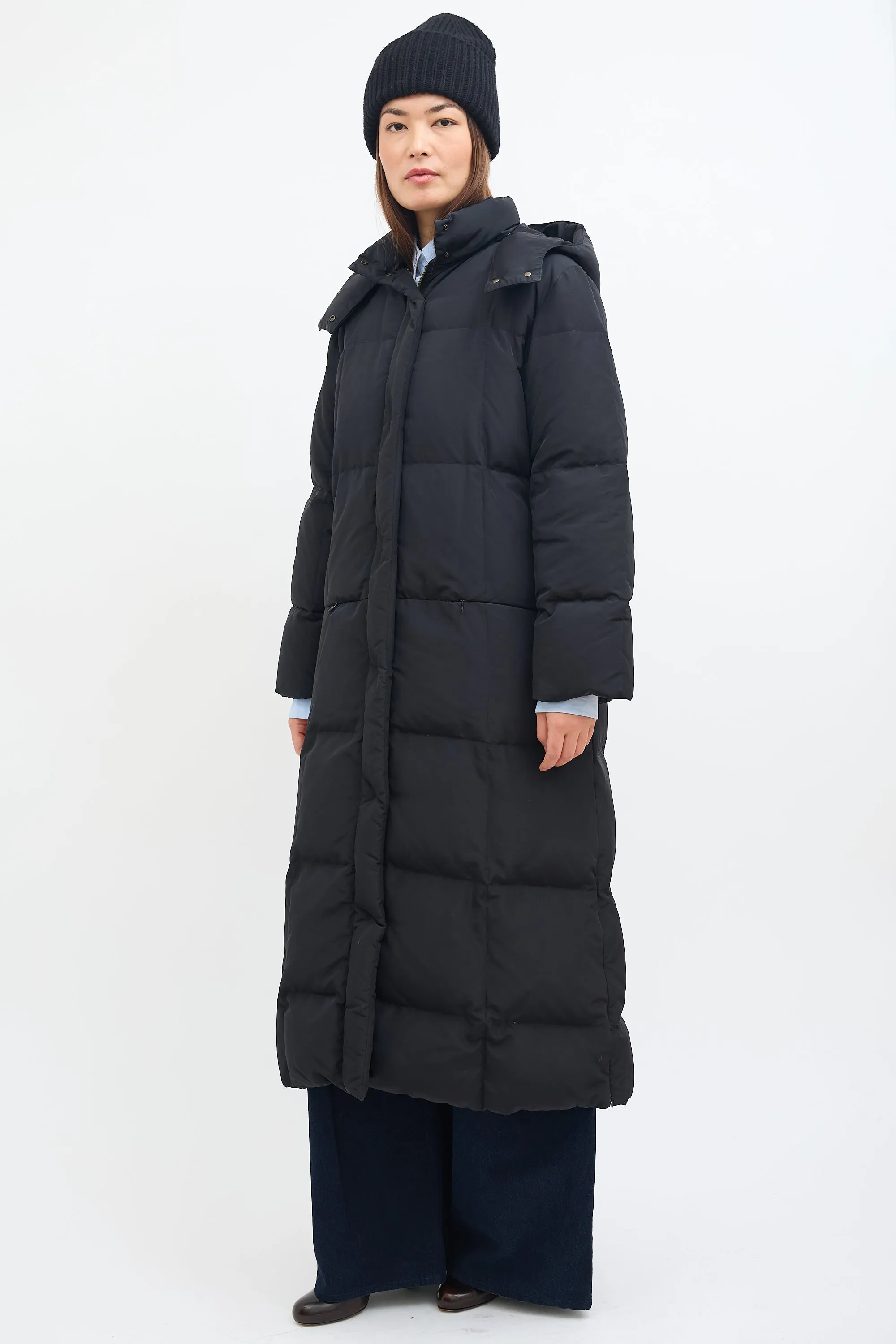 Weekend Black Nylon Long Puffer Coat