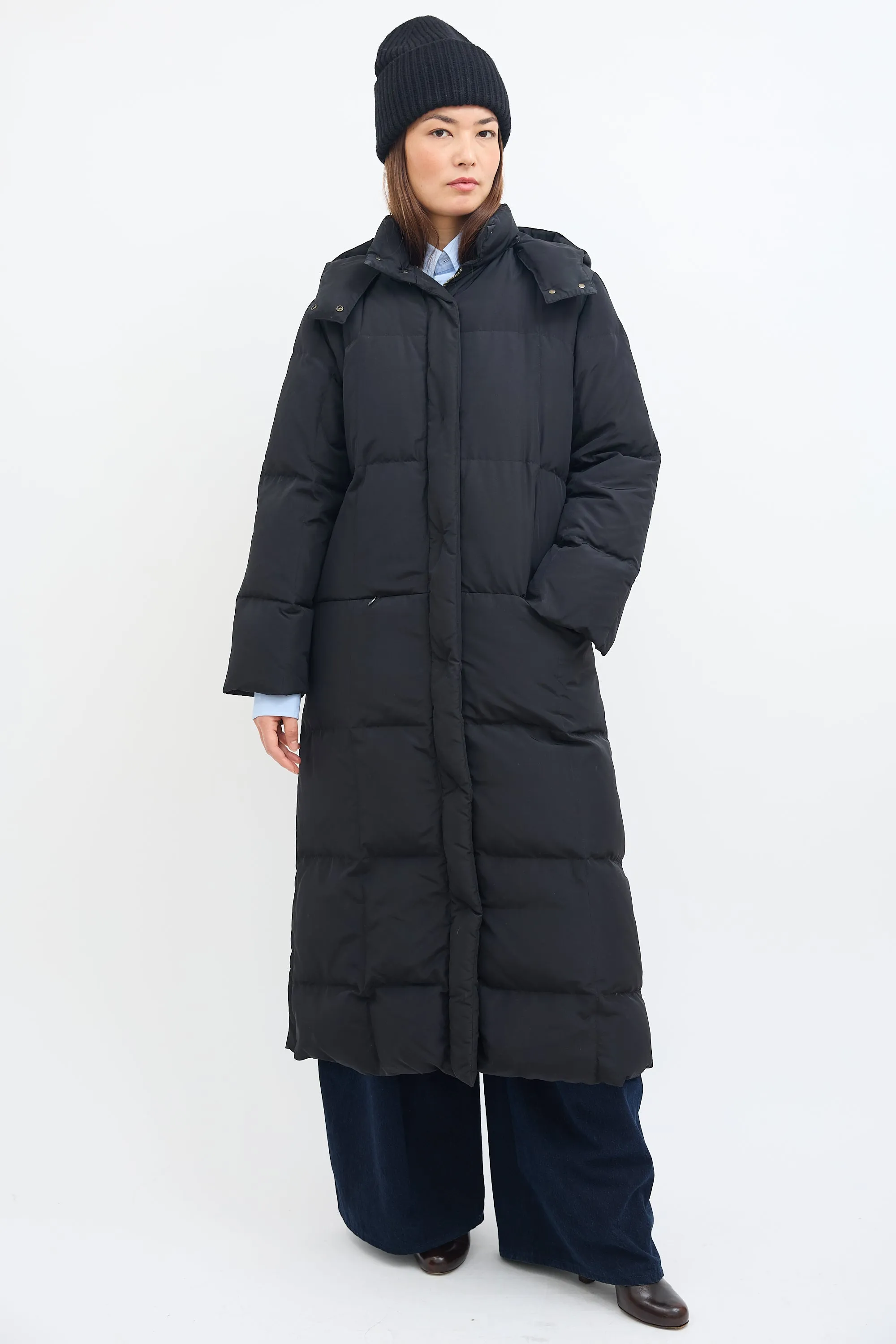 Weekend Black Nylon Long Puffer Coat