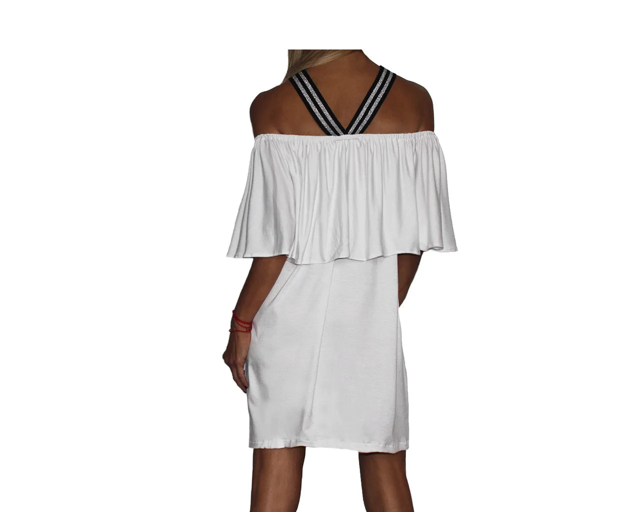 White ruffle Double Strap Dress - The Monaco