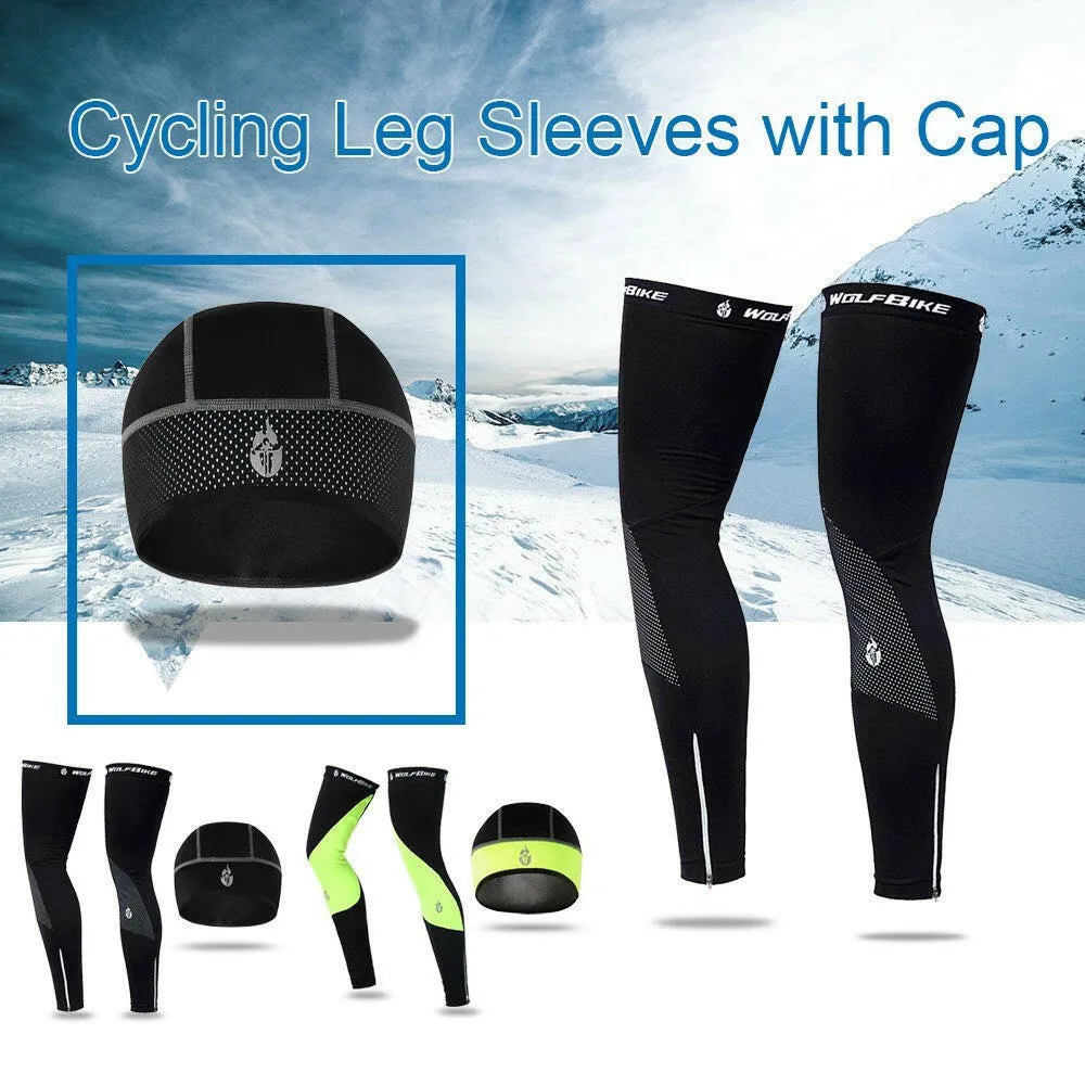 Windproof Warm Cycling Cap and Leg Warmers Set Outdoor Sports Running Warm Hat Leg Sleeves Leggings for Men Women