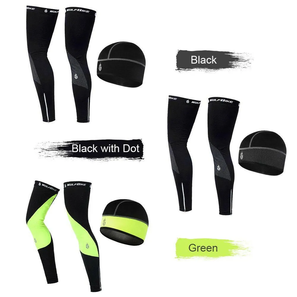 Windproof Warm Cycling Cap and Leg Warmers Set Outdoor Sports Running Warm Hat Leg Sleeves Leggings for Men Women