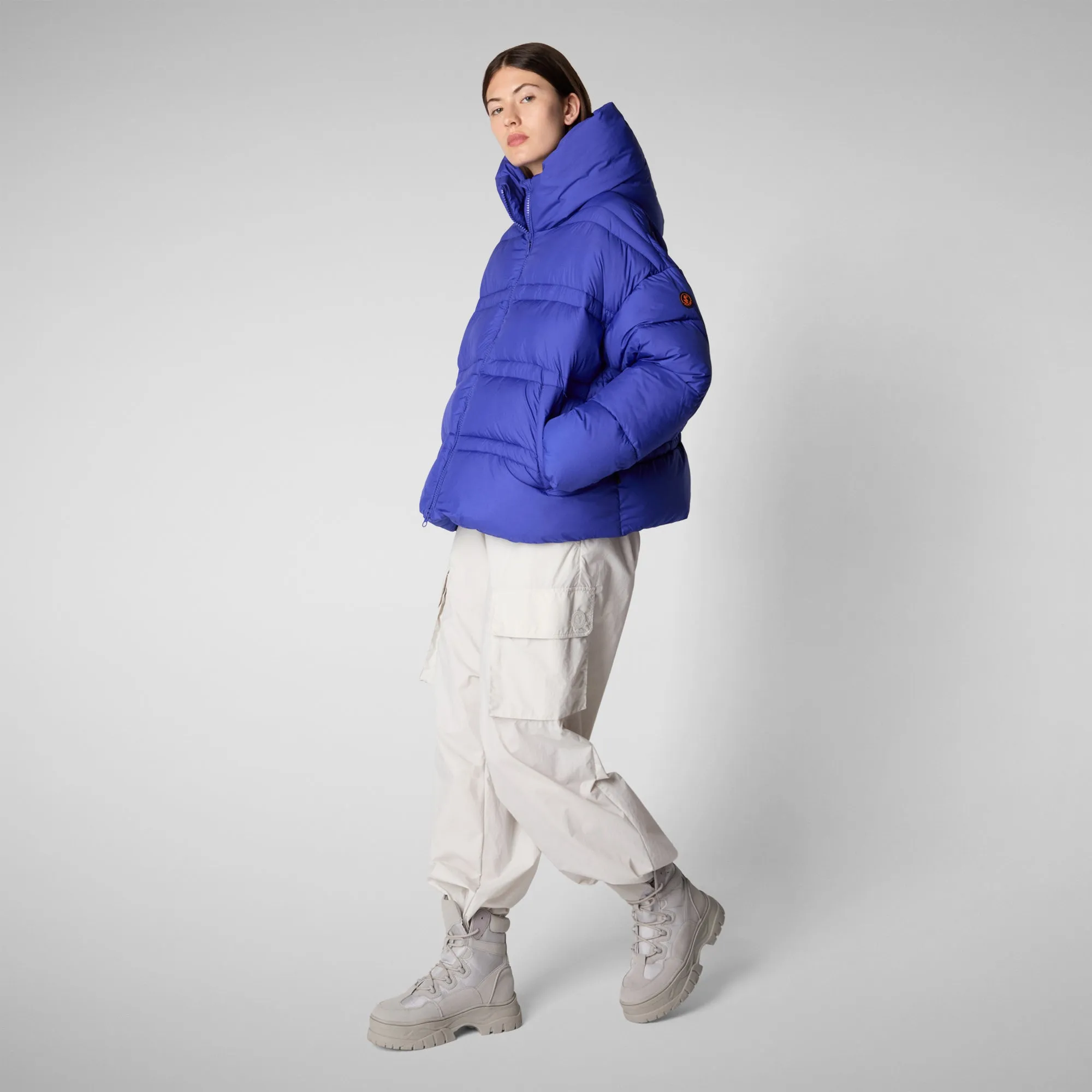 Woman's animal free hooded puffer jacket Keri in gentian blue