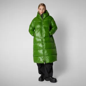 Women's animal free hooded Animal free Puffer jacket Clarice in GRASS GREEN