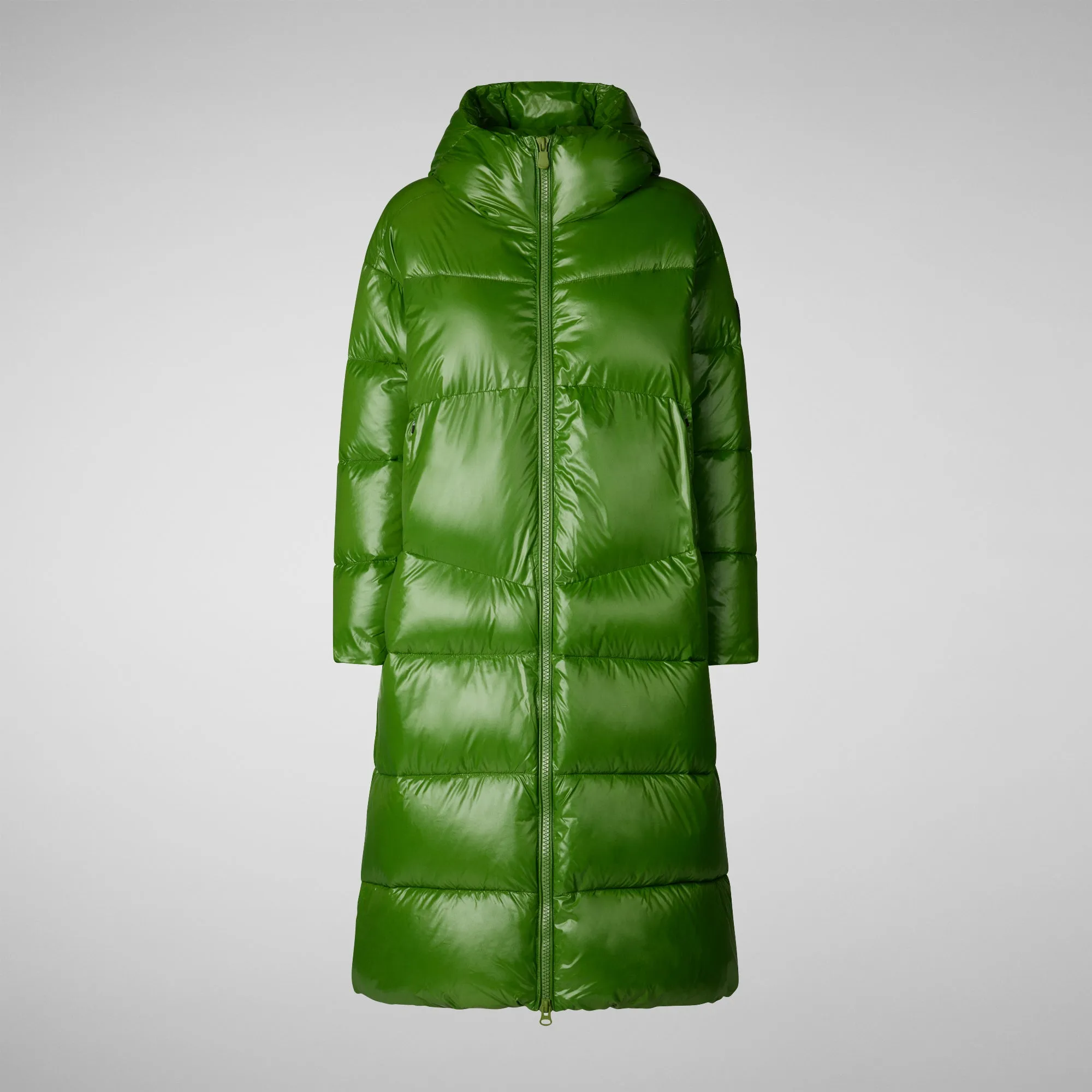 Women's animal free hooded Animal free Puffer jacket Clarice in GRASS GREEN