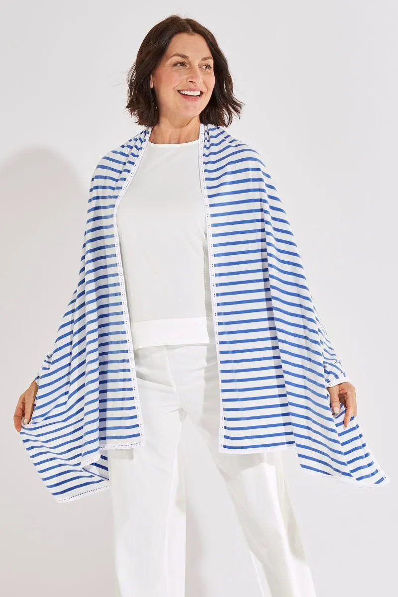 Women's Bodrum Sun Shawl  |  French Blue/White