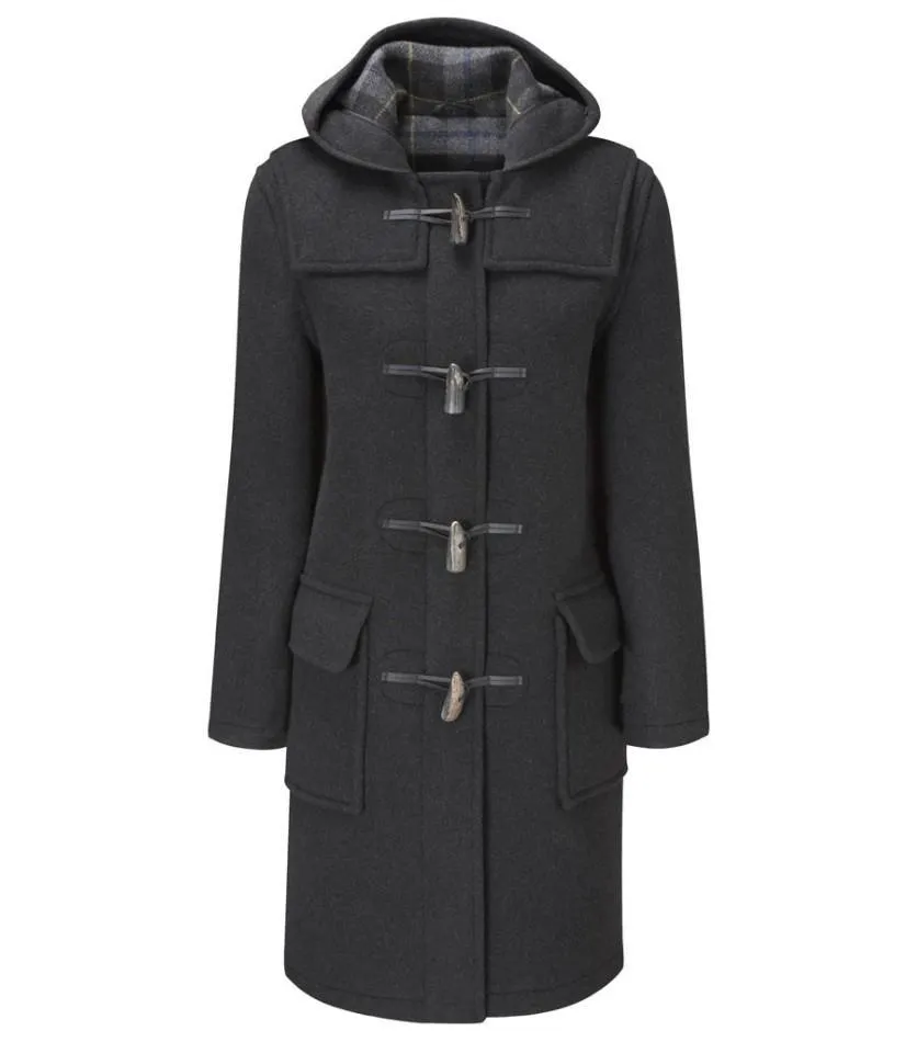 Women's Classic Fit Duffle Coat with Horn Toggles - Charcoal