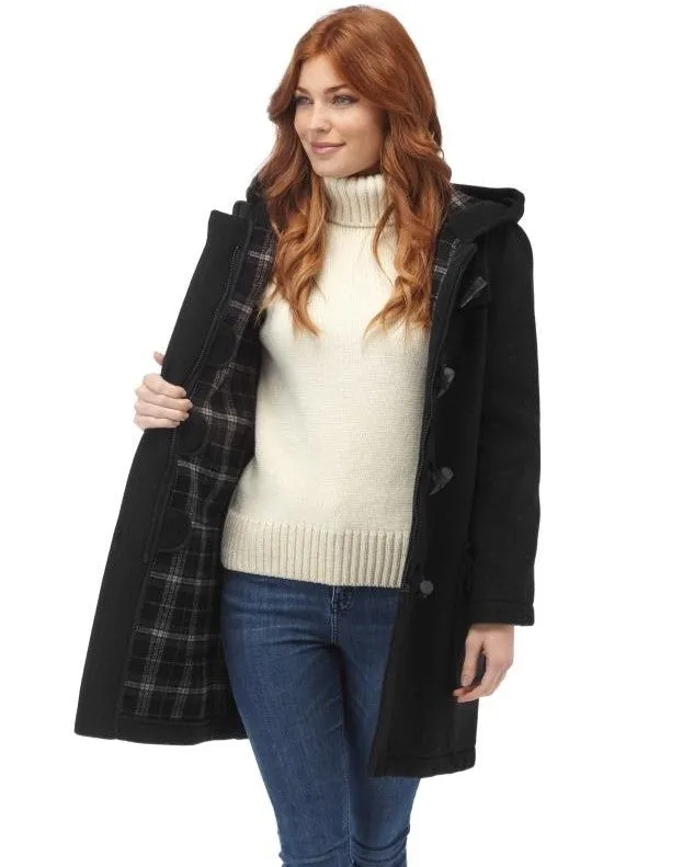 Women's Classic Fit Duffle Coat with Horn Toggles - Charcoal