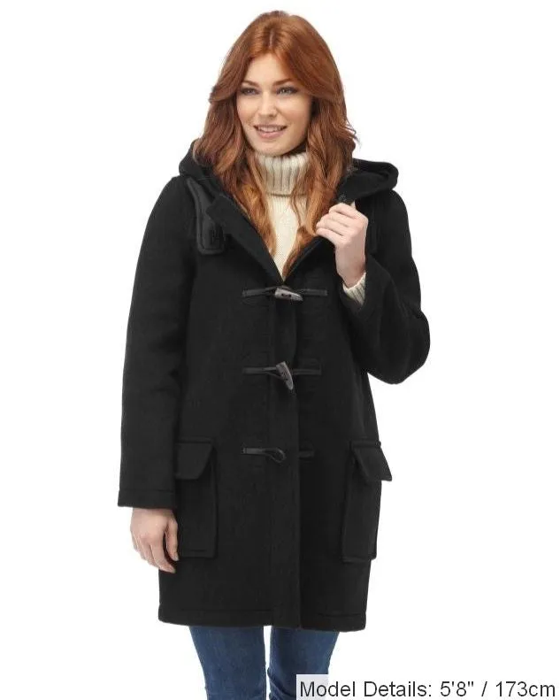 Women's Classic Fit Duffle Coat with Horn Toggles - Charcoal