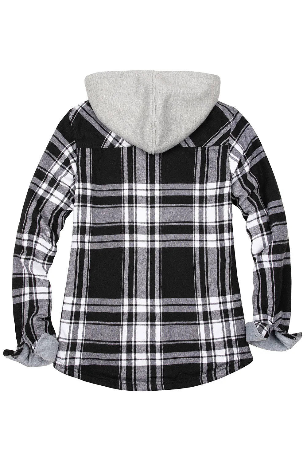 Women's Fleece Lined Flannel Shirt,Button Down Plaid Hooded Jacket