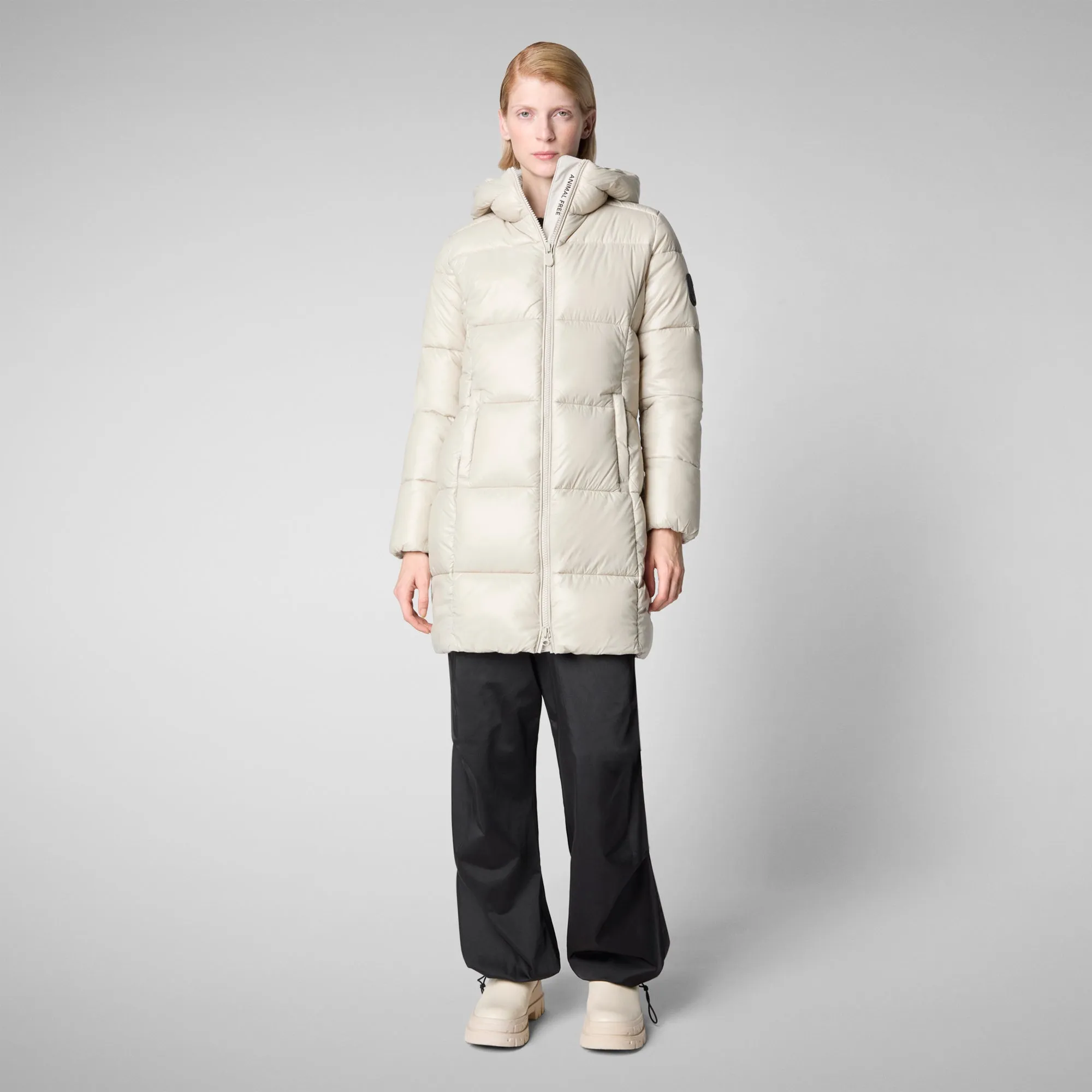 Women's Hooded Animal free Puffer Jacket Ines in Rainy Beige