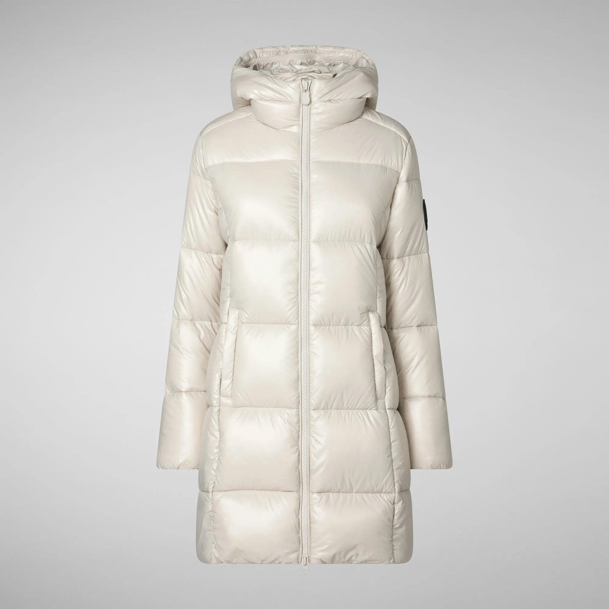 Women's Hooded Animal free Puffer Jacket Ines in Rainy Beige