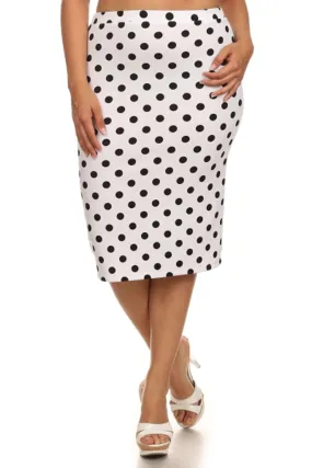 Women's Plus Size Polka Dot Elastic Waistband Stretch Pencil Midi Skirt