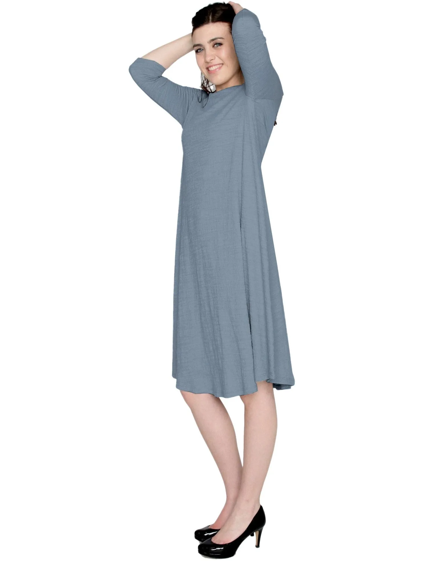 Women's Puckered Stretch Knit Midi Swing Dress