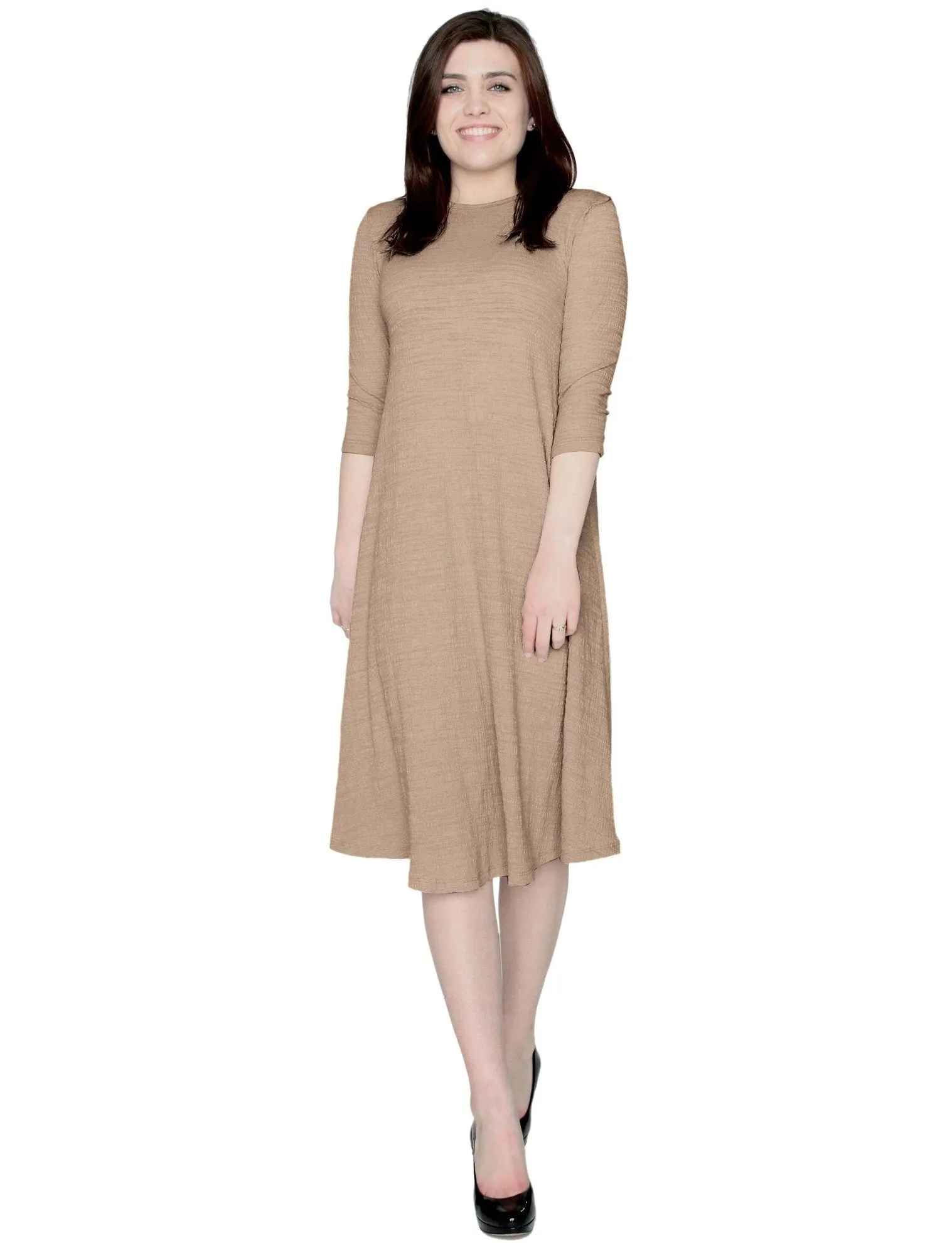 Women's Puckered Stretch Knit Midi Swing Dress