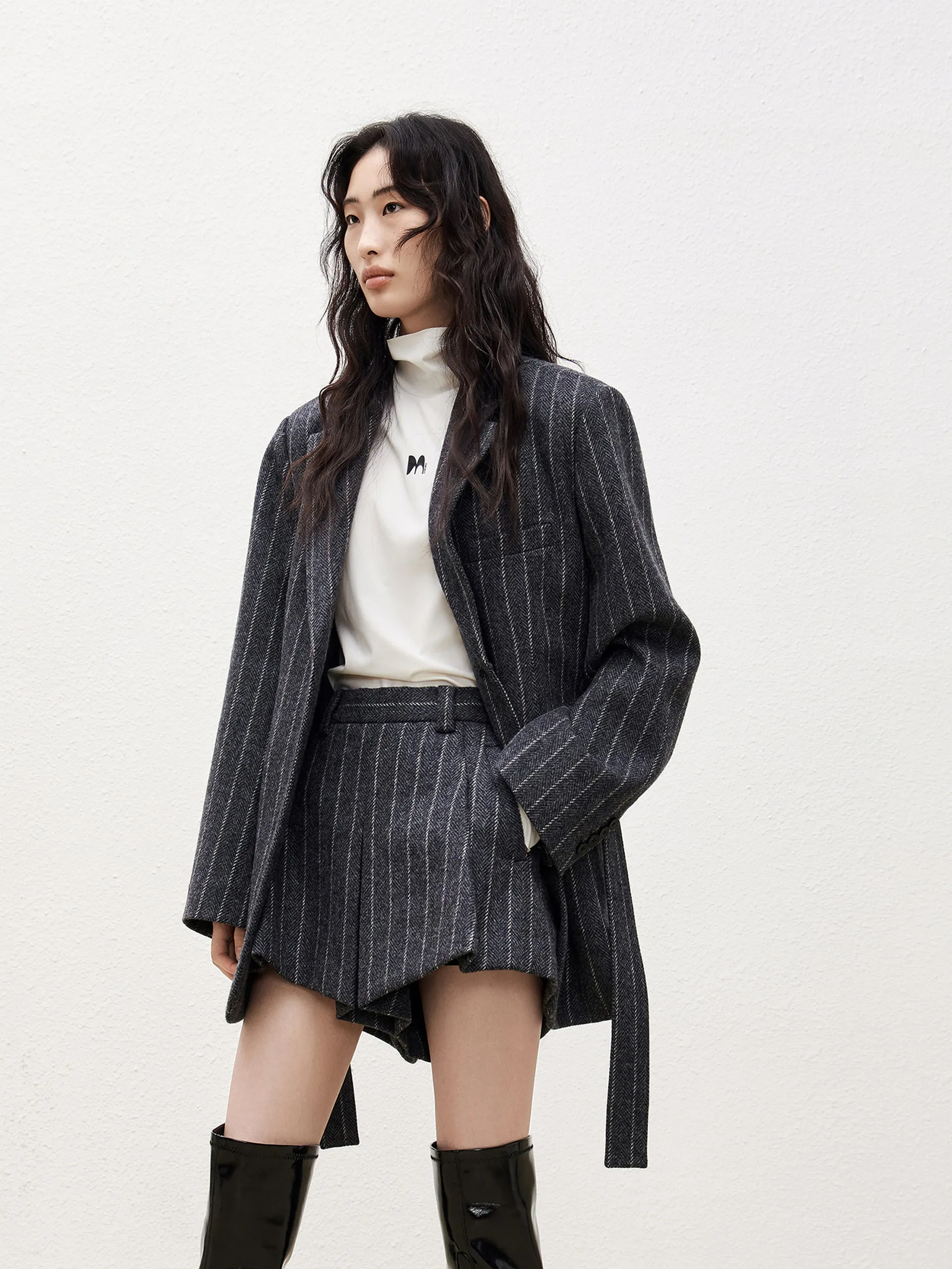 Wool Blazer Style Coat with Belt