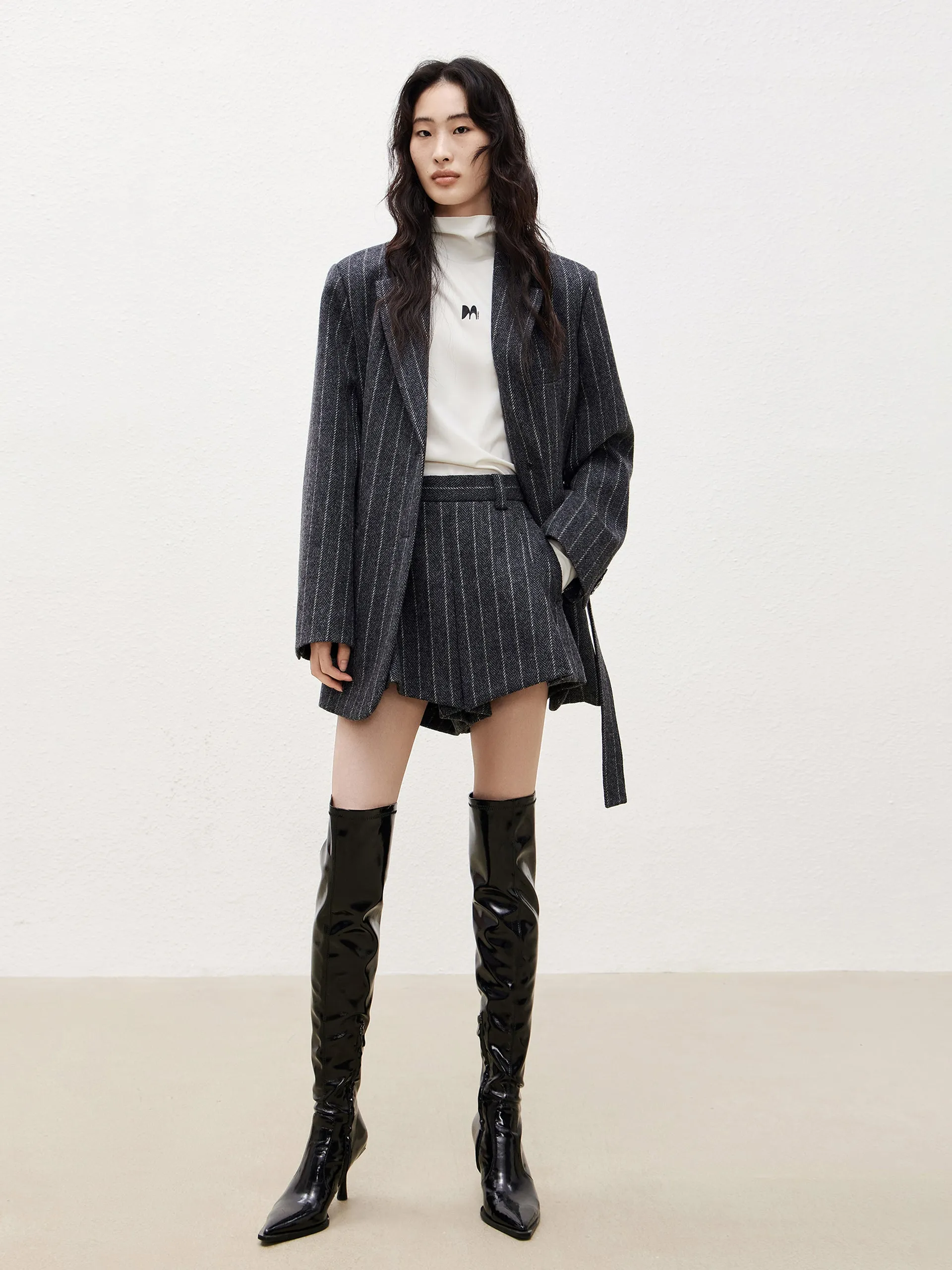 Wool Blazer Style Coat with Belt