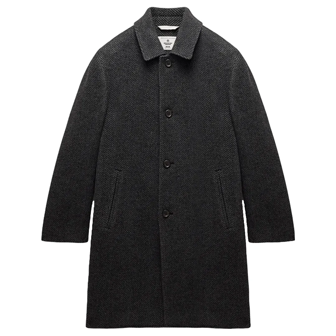 WOOL HERRINGBONE SCOUT COAT BLACK