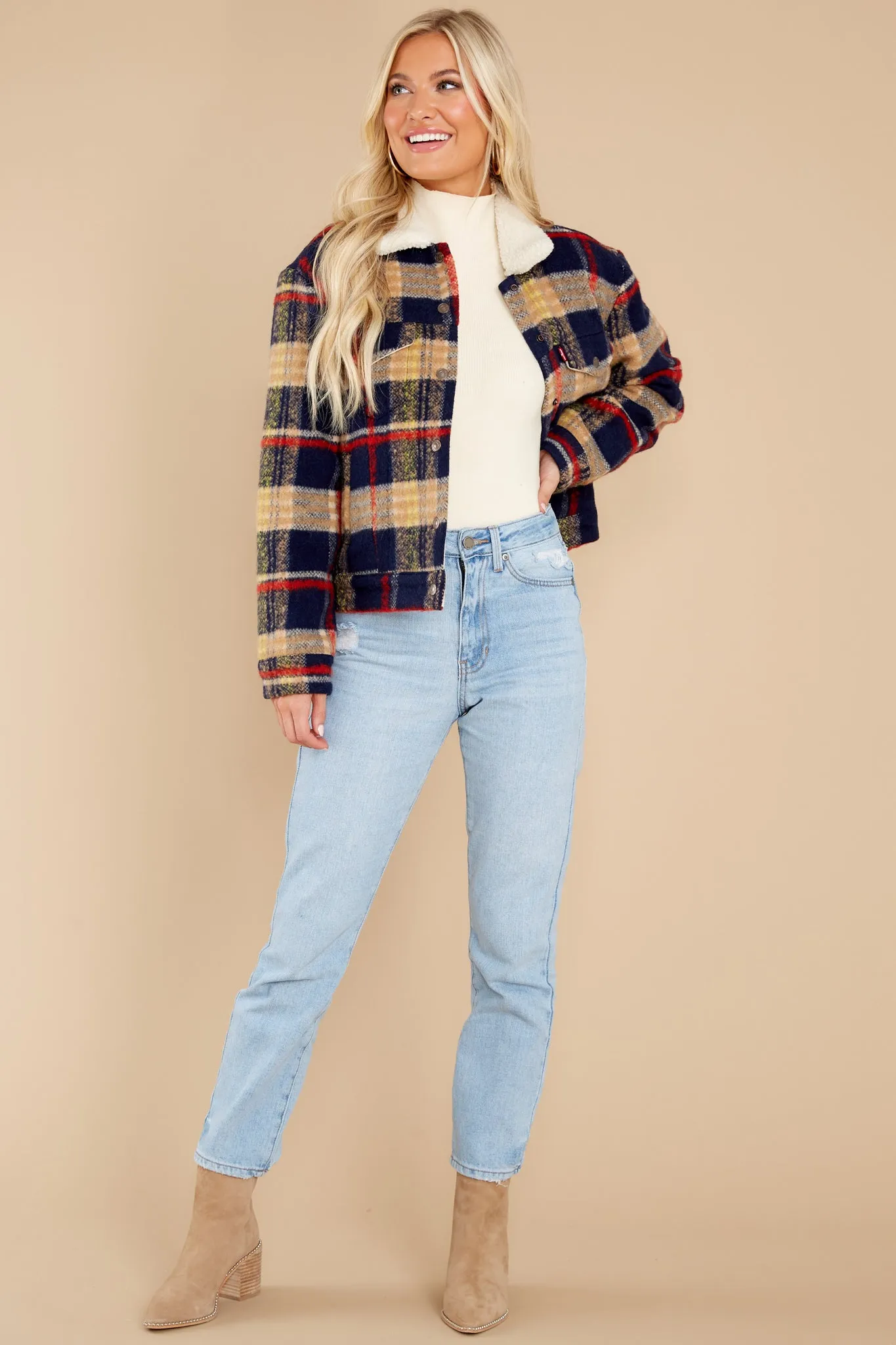 Wool Plaid Trucker Jacket