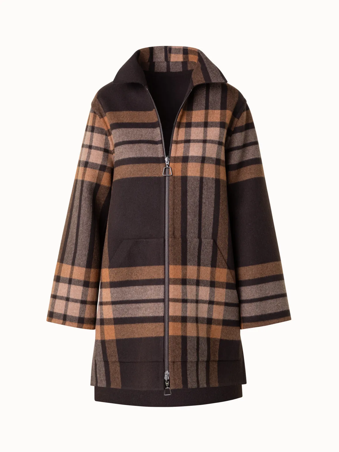 Wool Short Coat - Check Reversible to Solid