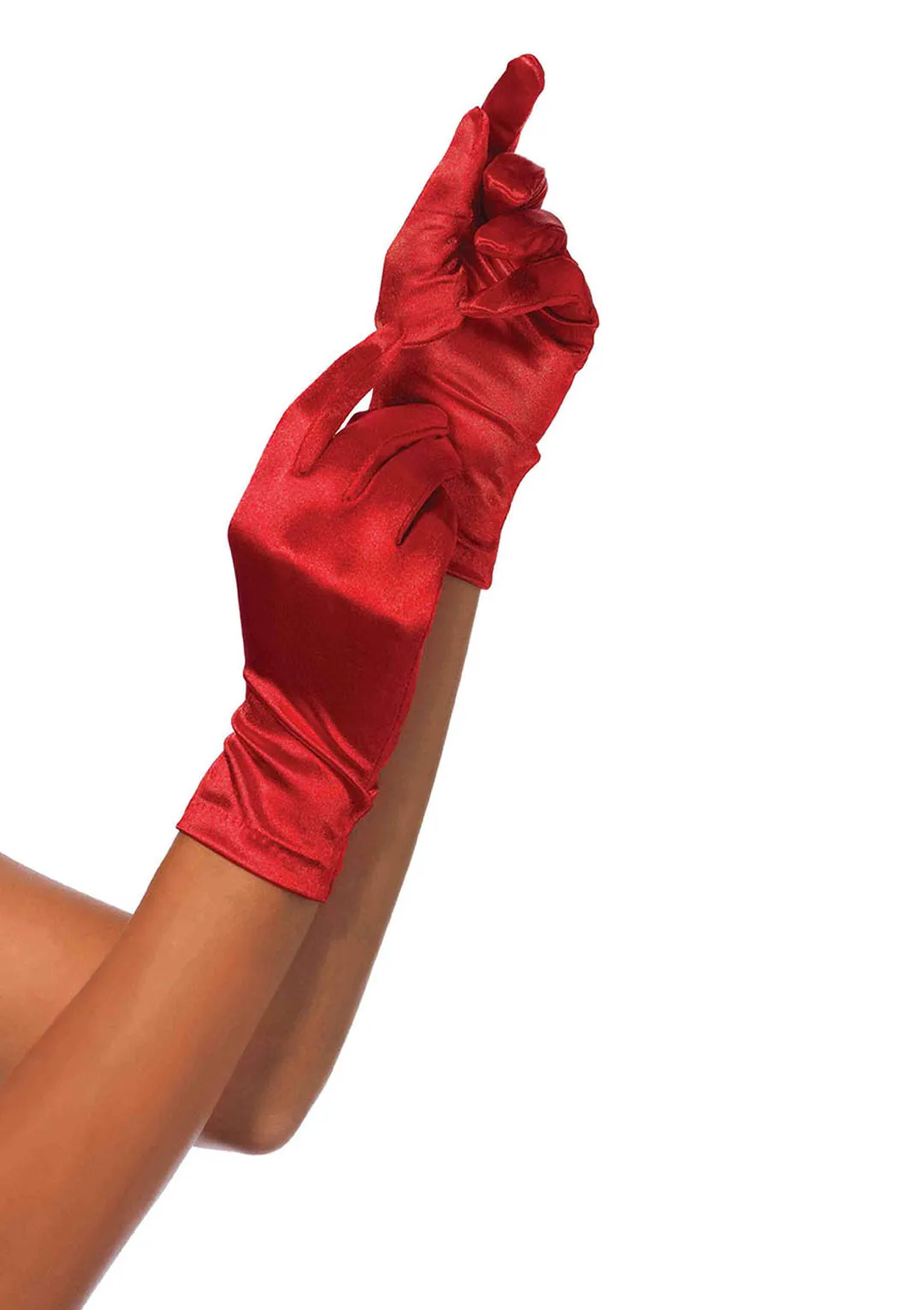 Wrist Length Satin Gloves in Red