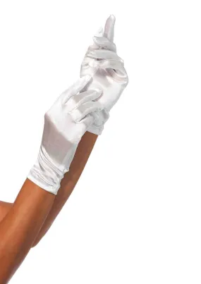 Wrist Length Satin Gloves in White