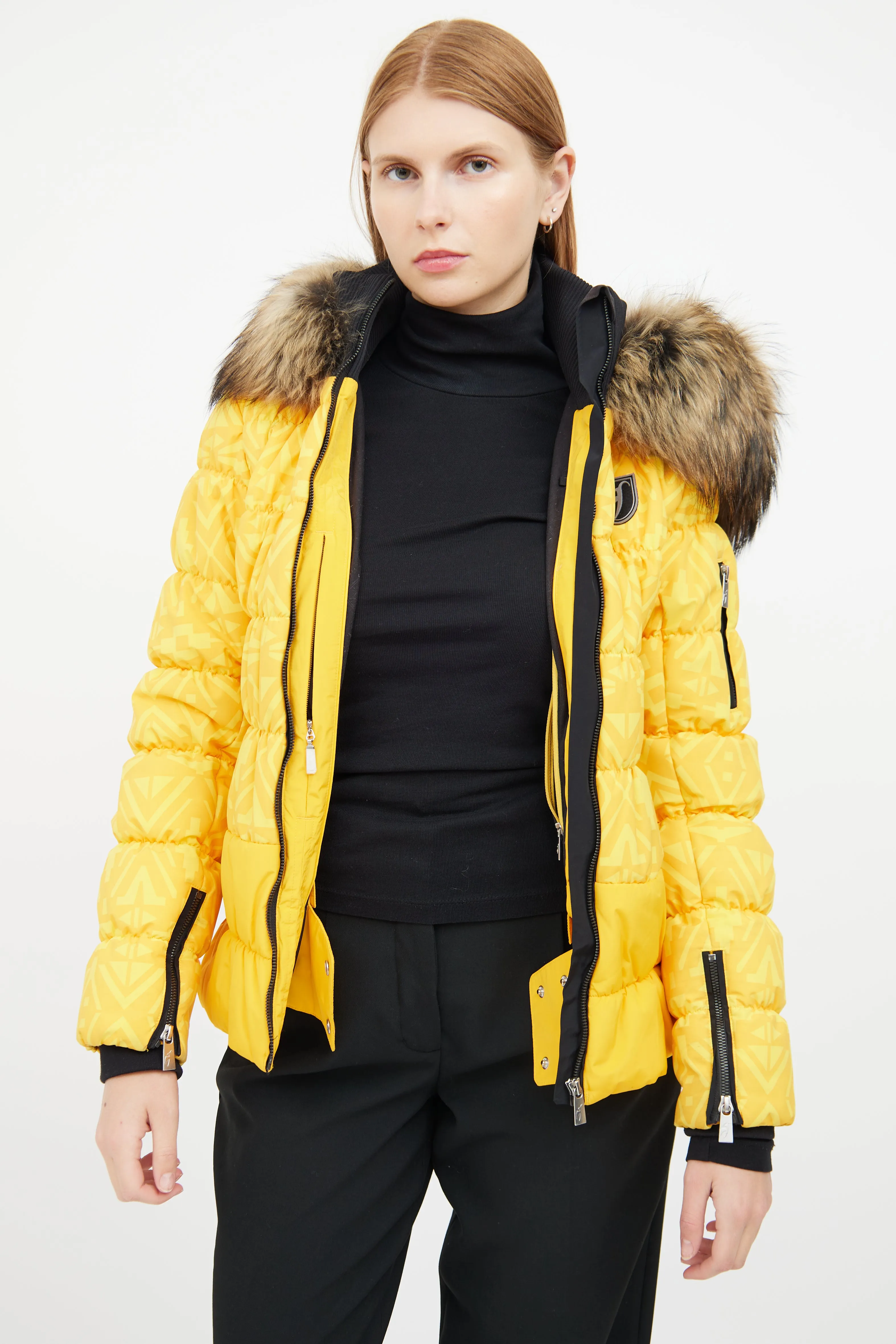 Yellow Pattern Puffer Coat