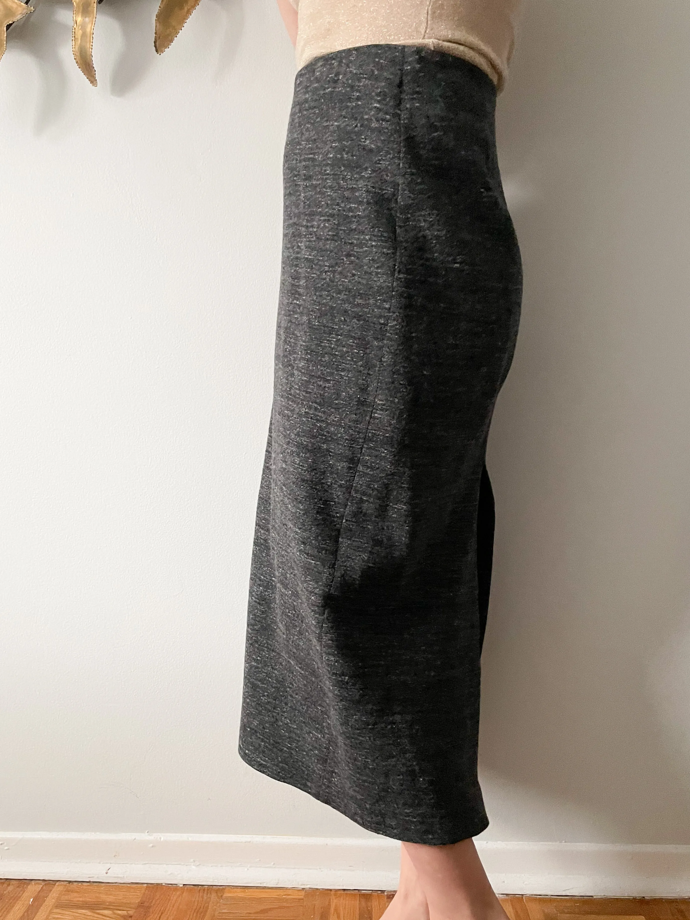 Zara Grey Stretch Knit Pencil Midi Skirt - Medium