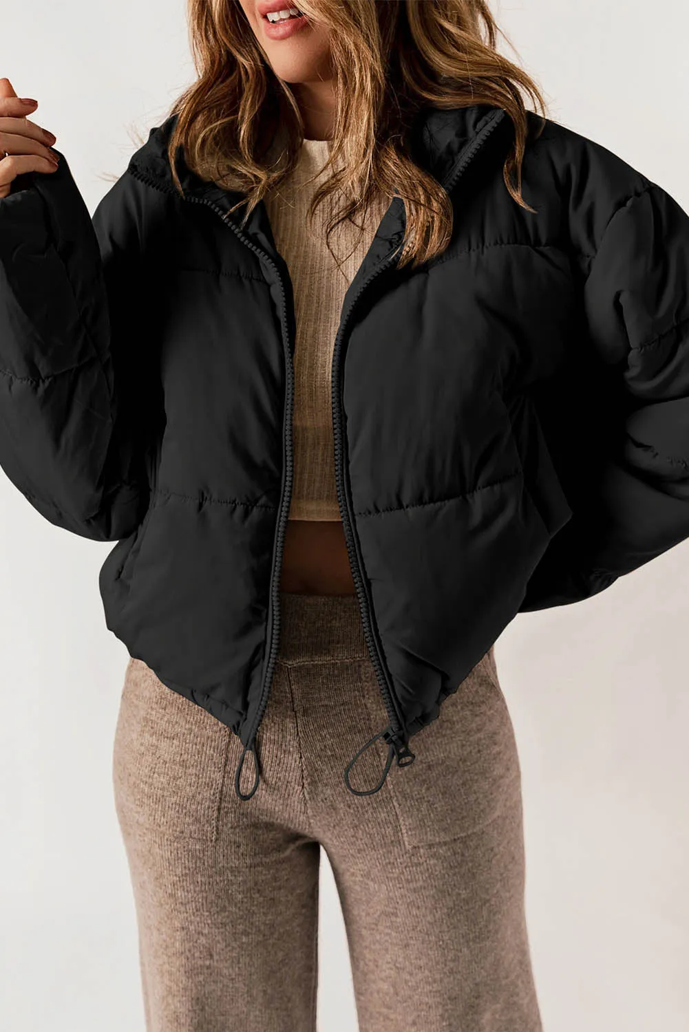 Zip Up Drawstring Puffer Coat