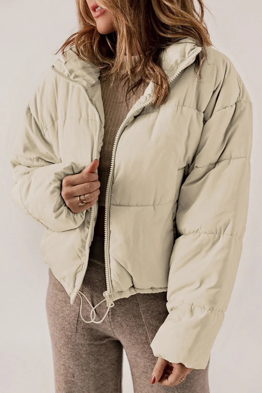 Zip Up Drawstring Puffer Coat